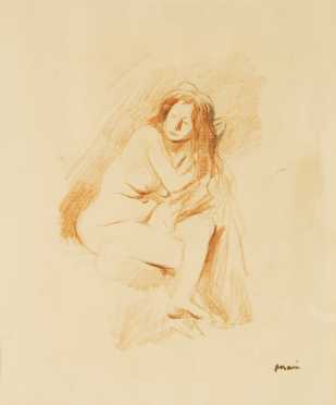 Jean Louis Forain crayon and pencil drawing of a seated nude