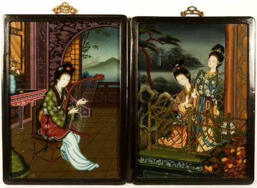 Two Chinese Reverse Paintings on glass