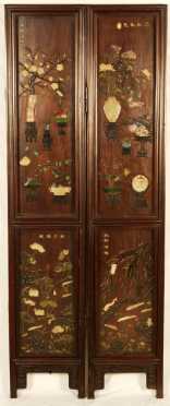 Pair of Chinese Screen Panels inlaid with wood