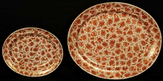 Two Orange Sacred Bird and Butterfly Platters