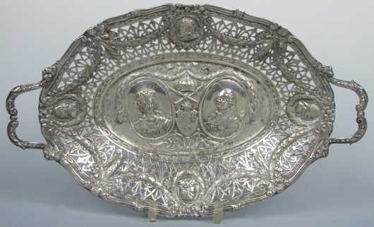 Continental Silver Handled Oval Tray