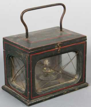 Wooden And Tin Decorated Lantern, "Manufactured by C.D. Van Allen, Syracuse, NY, Pat. 1863,"