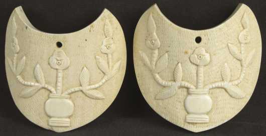 Pair of Ivory Epaulettes,  possibly African military 1890's or sailor art