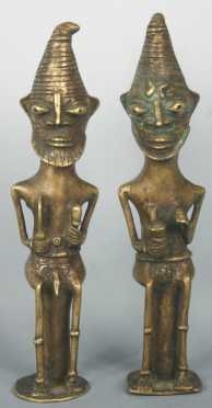 Pair of Yoruba Ogboni Brass African Figures