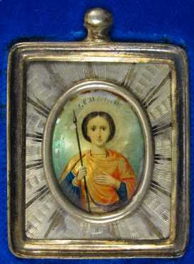 Russian Pendent Icon of a saint holding a spear