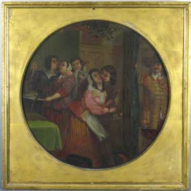 JV Laxfield, oil on canvas of a tavern scene with soldiers