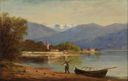 Frank Henry Shapleigh,  oil on board painting  of Lake Thun