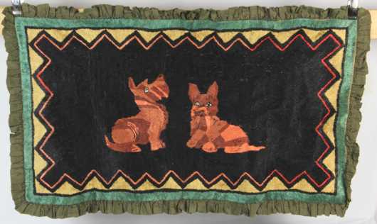 Silk Pictorial Sewn Rug, depicting 2 scotty dogs