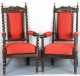 Two Walnut Gothic Form Arm Chairs