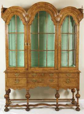 English Burlwood 2-part Cabinet, in the William and Mary style, 19th century.