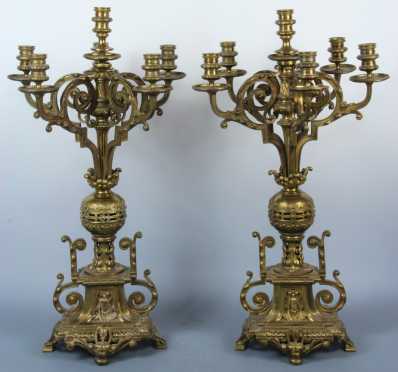 Pair of Brass Candelabras