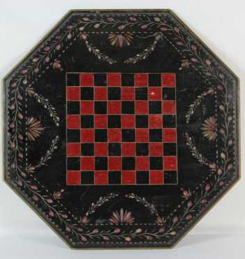Paint Decorated and Carved Checker Board