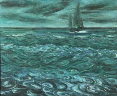 Frederick Rhodes Sisson,  oil on Masonite, "Night Sail,"