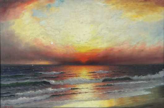R. Dey De Ribcowski, oil on canvas painting of an ocean wave seascape