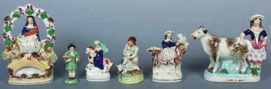 Six Staffordshire Figurines of people with animals