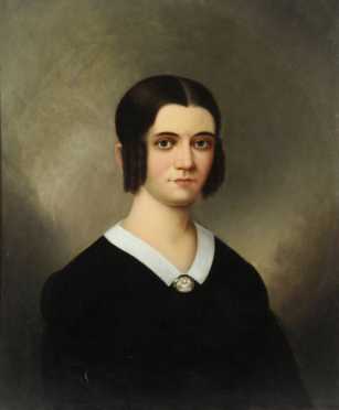 Portrait of a Young Woman, in mourning in a black dress with a memorial brooch