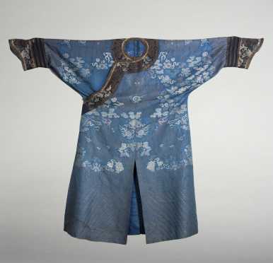 Antique Chinese Blue Brocade dragon motif robe.