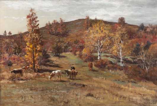 William Preston Phelps Painting of an Autumn Scene with Cows .