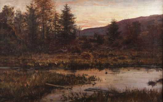 William Preston Phelps Painting of an early dawn landscape of a marsh.
