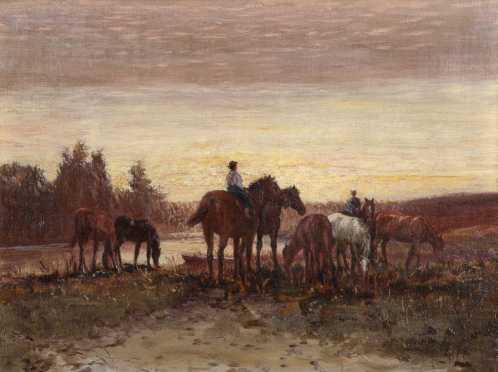 William Preston Phelps Painting of Horses with Riders
