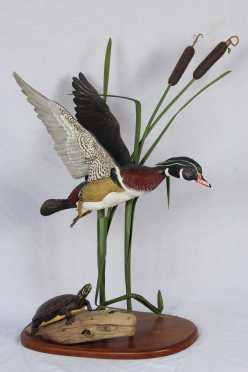 Robert & Virginia Warfield Carved Wood Duck and painted Turtle..