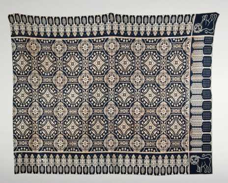 Blue and Cream Lindsey Woolsey Coverlet.