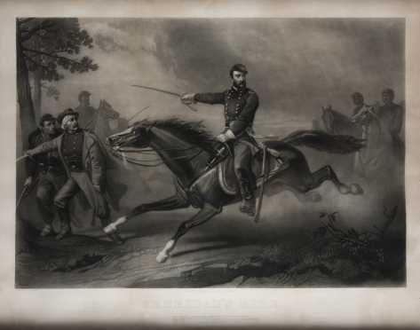 Etching of Sheridan's Ride dated 1868, by William Sartain.