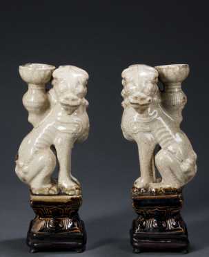 Pair of Chinese Celadon Foo Dog (Joss) Incense Holders