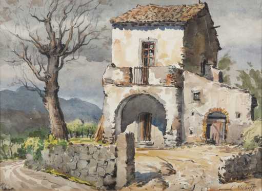Othello Francis Michetti watercolor of a an old country home