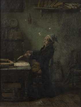 Frans Meerts Attributed  painting of a scholar at his desk.
