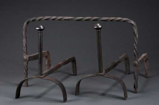 18th/19th Century Wrought Iron Andirons and Roasting Rack