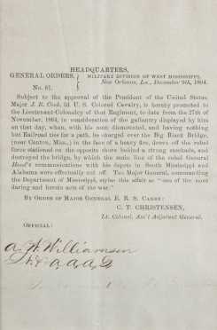 Civil War General Order promoting Major Jeremiah B. Cook