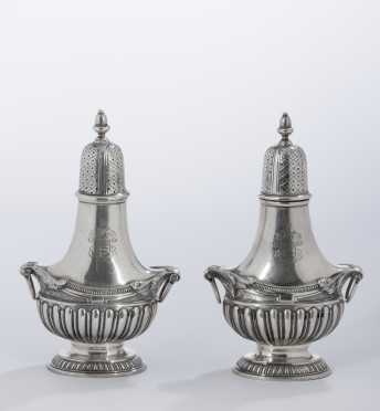 Thomas Hammersley, 18thC, New York, Pair of American Coin Silver Pepper Castors.