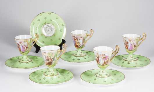 Set of 5 Porcelain Austrian Cups and Saucers