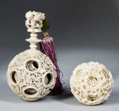 Lot of Two Chinese Ivory Puzzle Balls