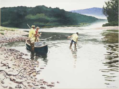 Churchill Ettinger watercolor of "Fish at Soldier's Pool"