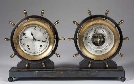 Brass Chelsea Ship's Bell Clock and Chelsea Holosteric Barometer Set