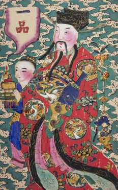 Five Chinese Hand Painted Paper Gods 