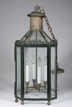 Tin and Glass Lantern with ball feet