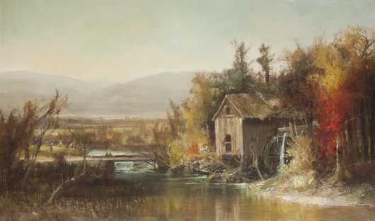 Harrison Bird Brown landscape of a water powered mill