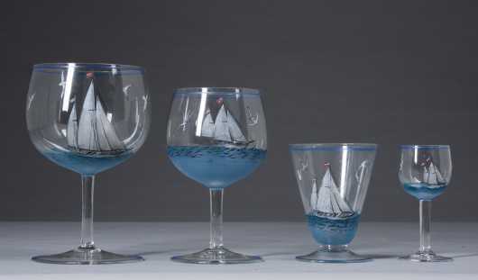 Hand Painted Sailboats Glassware
