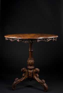 German Black Forrest Marquetry Inlaid and Carved Table