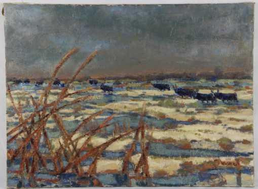 Jacques Winsberg, oil on canvas of an impressionistic Winter landscape