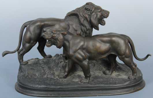 Antoine-Louis Barye  white metal casting of  lions