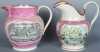 Two Pink Luster Commemorative Pitchers