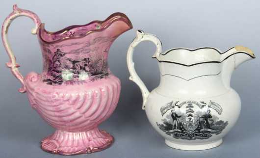 Two Staffordshire Commemorative Pitchers