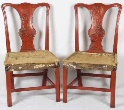 Pair of English Chippendale Chairs with Chinoiserie Decoration