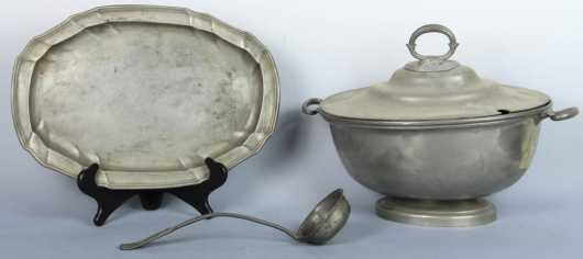 Oval Pewter Tureen and Tray