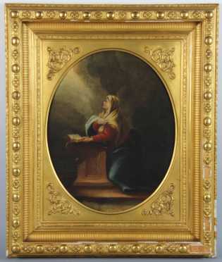 Continental Primitive, oil on canvas of a young girl