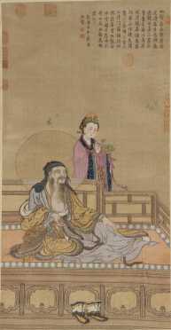 Woven Chinese Picture, depicting a woman attending an old gentleman
